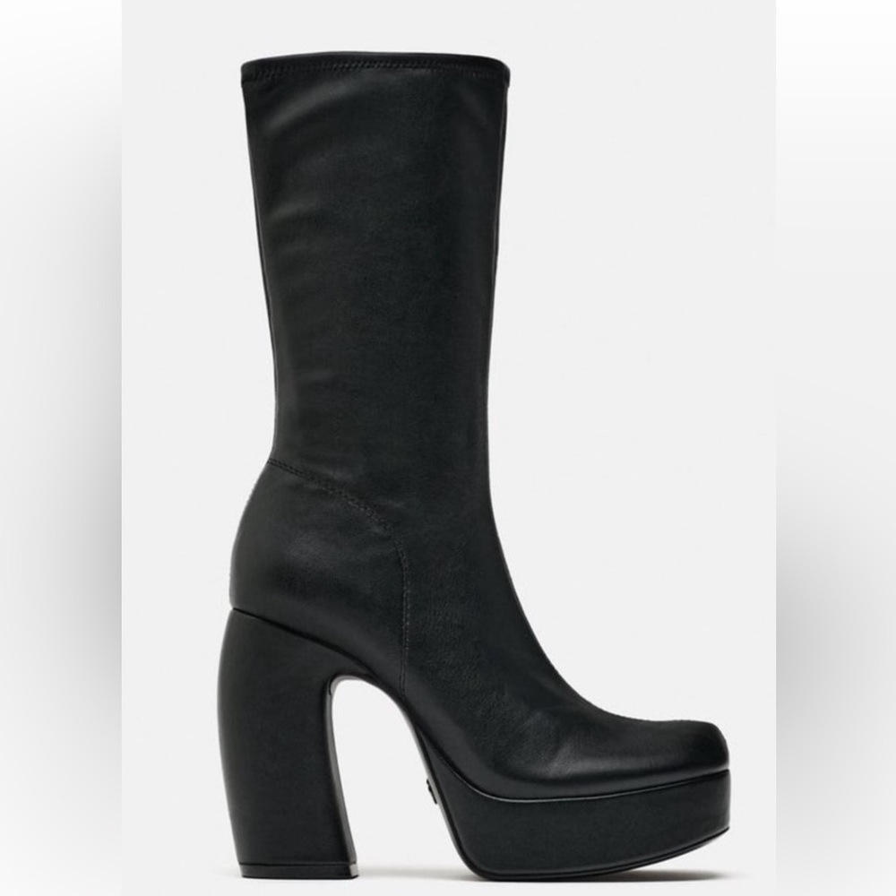 Zara Black Heeled Platform Boots